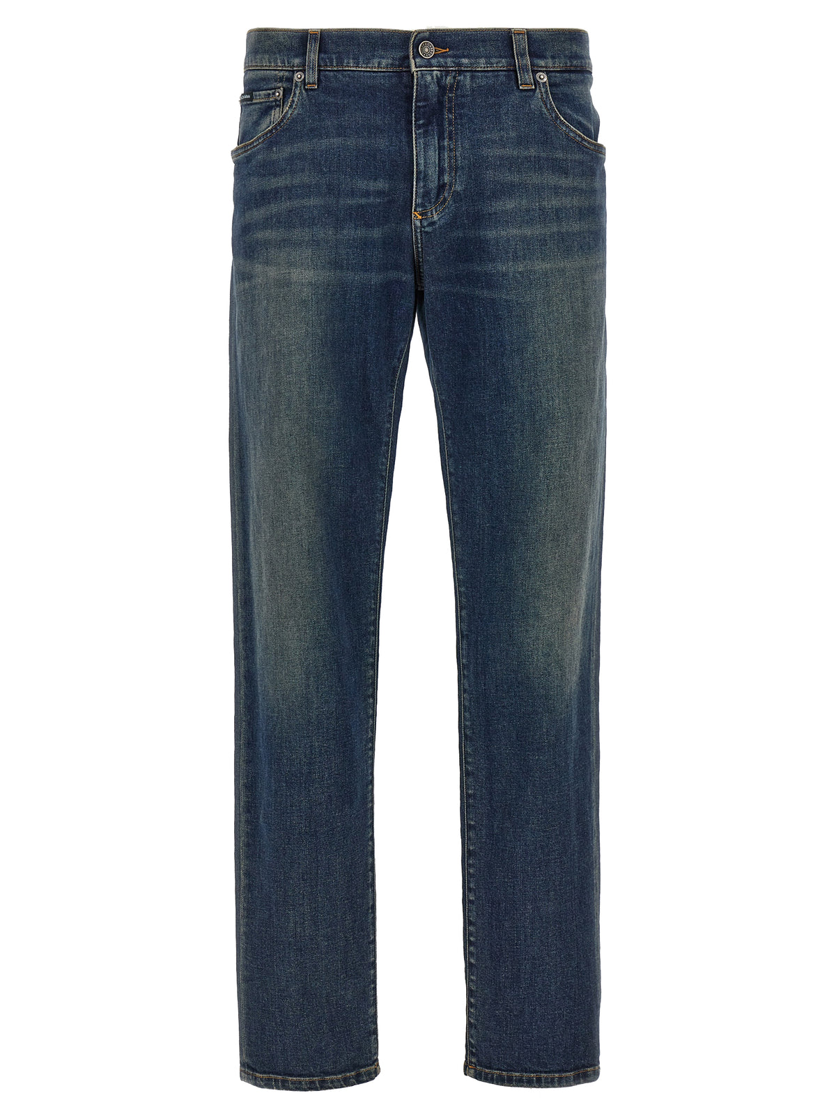 Blue Cotton Straight-Leg Jeans