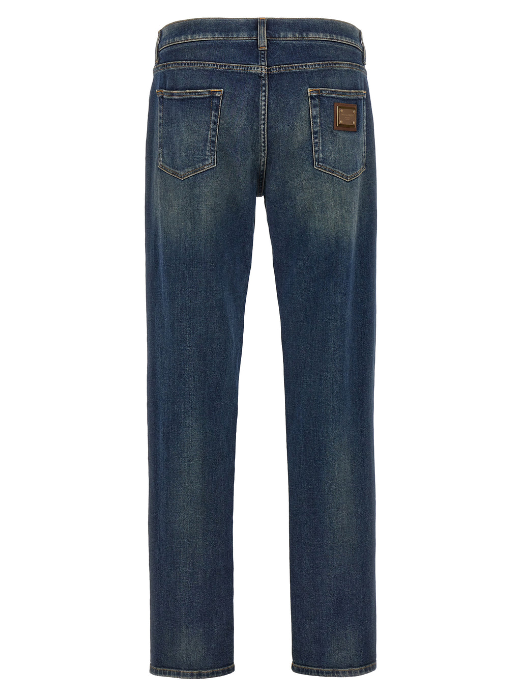 Blue Cotton Straight-Leg Jeans