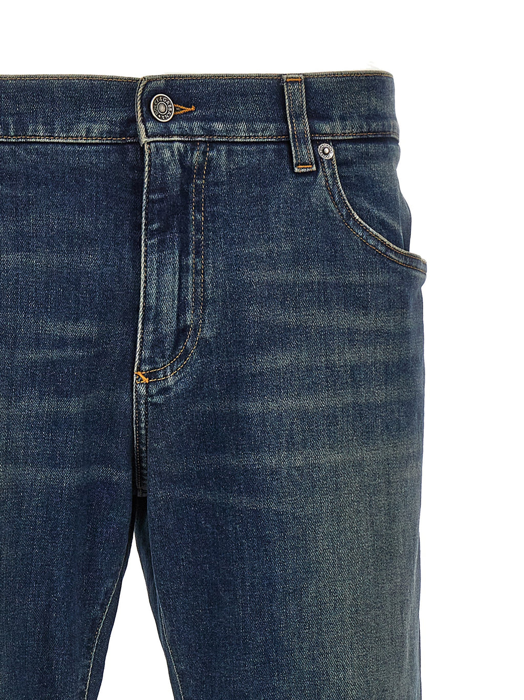 Blue Cotton Straight-Leg Jeans