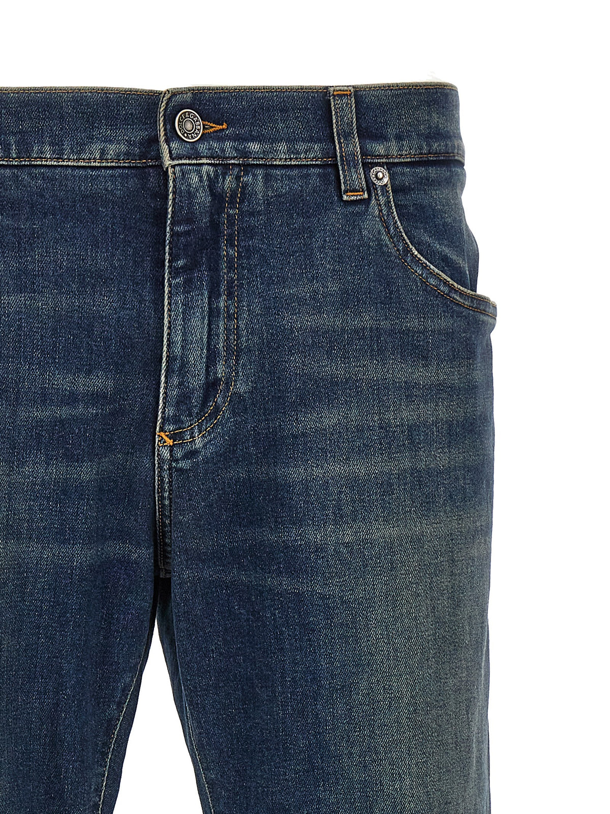 Blue Cotton Straight-Leg Jeans