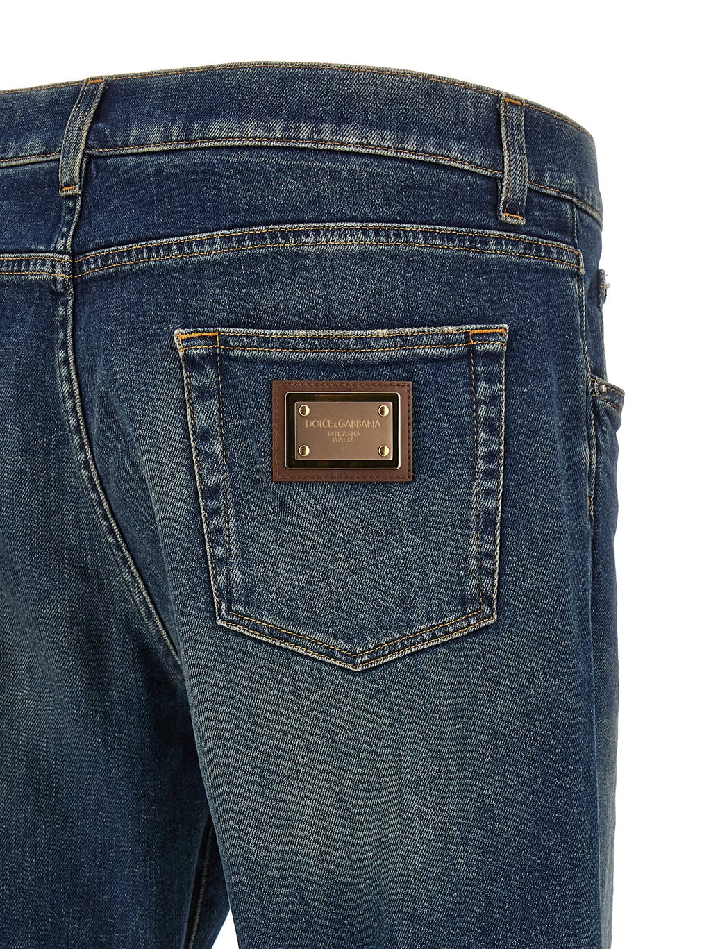 Blue Cotton Straight-Leg Jeans