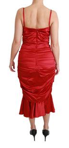 Red Silk Stretch Mermaid Bodycon Dress