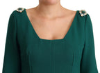 Green Stretch Crepe Crystal Midi Dress