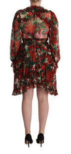 Multicolor Red Floral Silk Long Maxi Dress