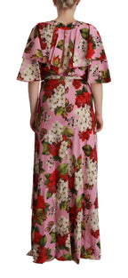Pink Floral Silk Stretch Gown Maxi Dress