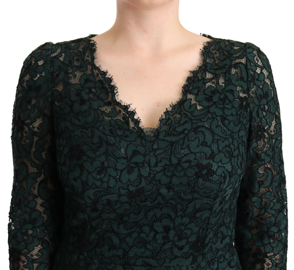Green Floral Lace Maxi Floor Length Dress