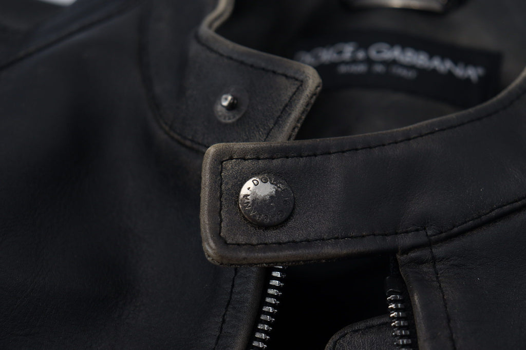 Black Leather Zipper Biker Coat Jacket