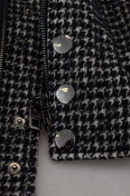 Dark Gray Houndstooth Polyester Bomber Jacket
