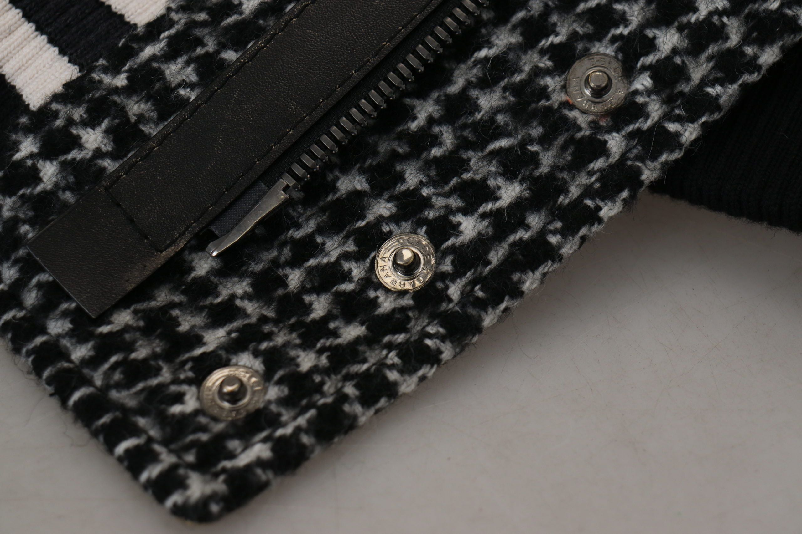 Dark Gray Houndstooth Polyester Bomber Jacket