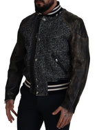 Dark Gray Houndstooth Polyester Bomber Jacket