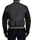 Dark Gray Houndstooth Polyester Bomber Jacket