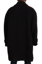 Black Alpaca Button Down Trench Coat Jacket