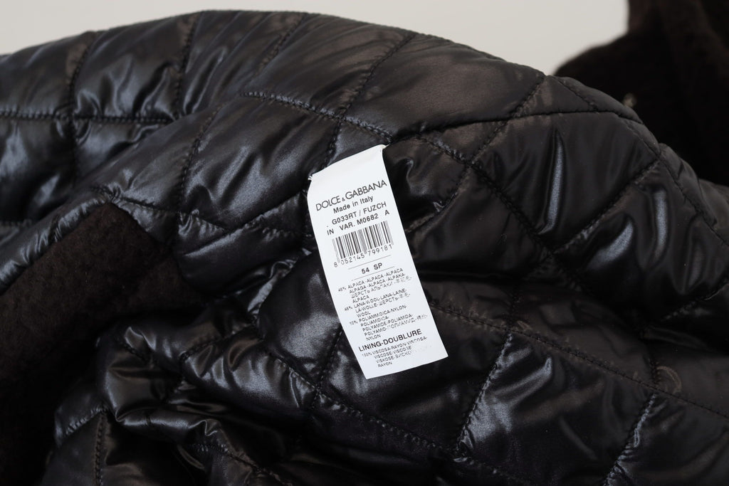 Black Alpaca Button Down Trench Coat Jacket