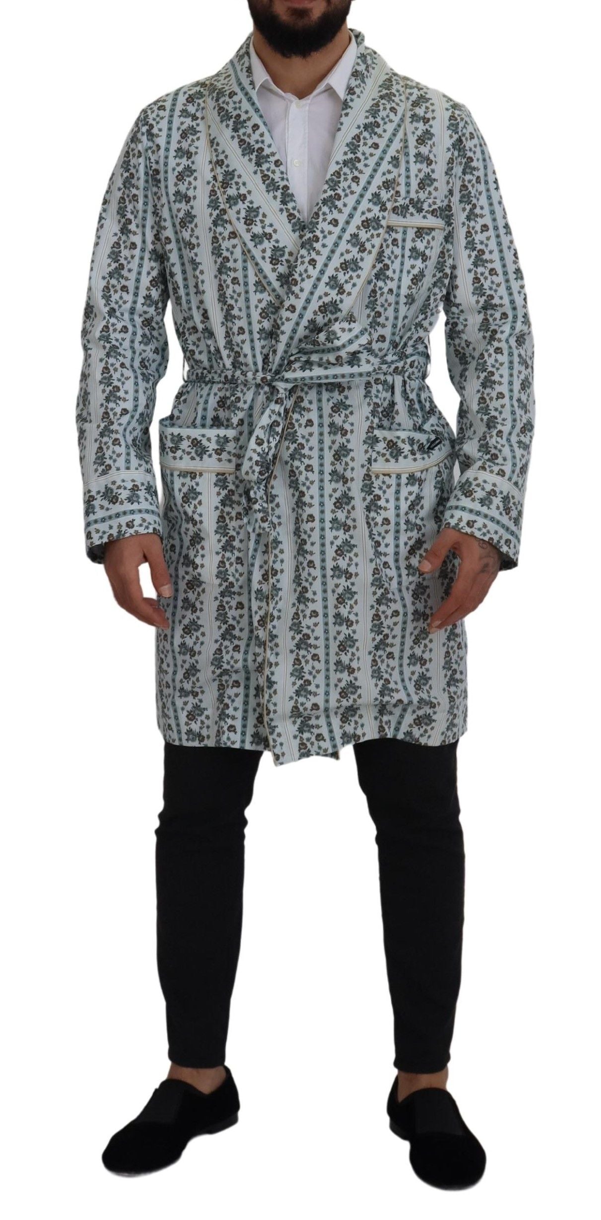 Blue Floral Cotton Robe Coat Jacket