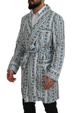 Blue Floral Cotton Robe Coat Jacket
