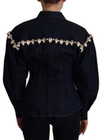 Blue Denim Crystal Embellish Cotton Jacket