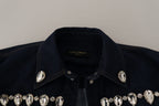 Blue Denim Crystal Embellish Cotton Jacket