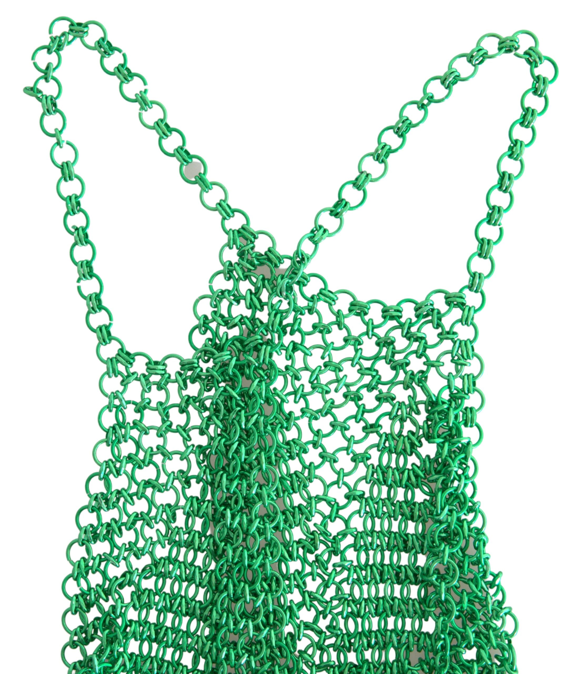 Green Aluminum Sleeveless Halter Cropped Tank Top