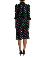 Black Polka Dot Ruffle Cotton Midi Dress