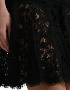 Black Floral Lace Cotton A-line Mini Dress