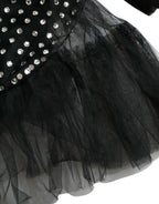 Black Crystal Embellished A-line Gown Dress