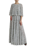White Polka Dot A-line Pleated Maxi Dress
