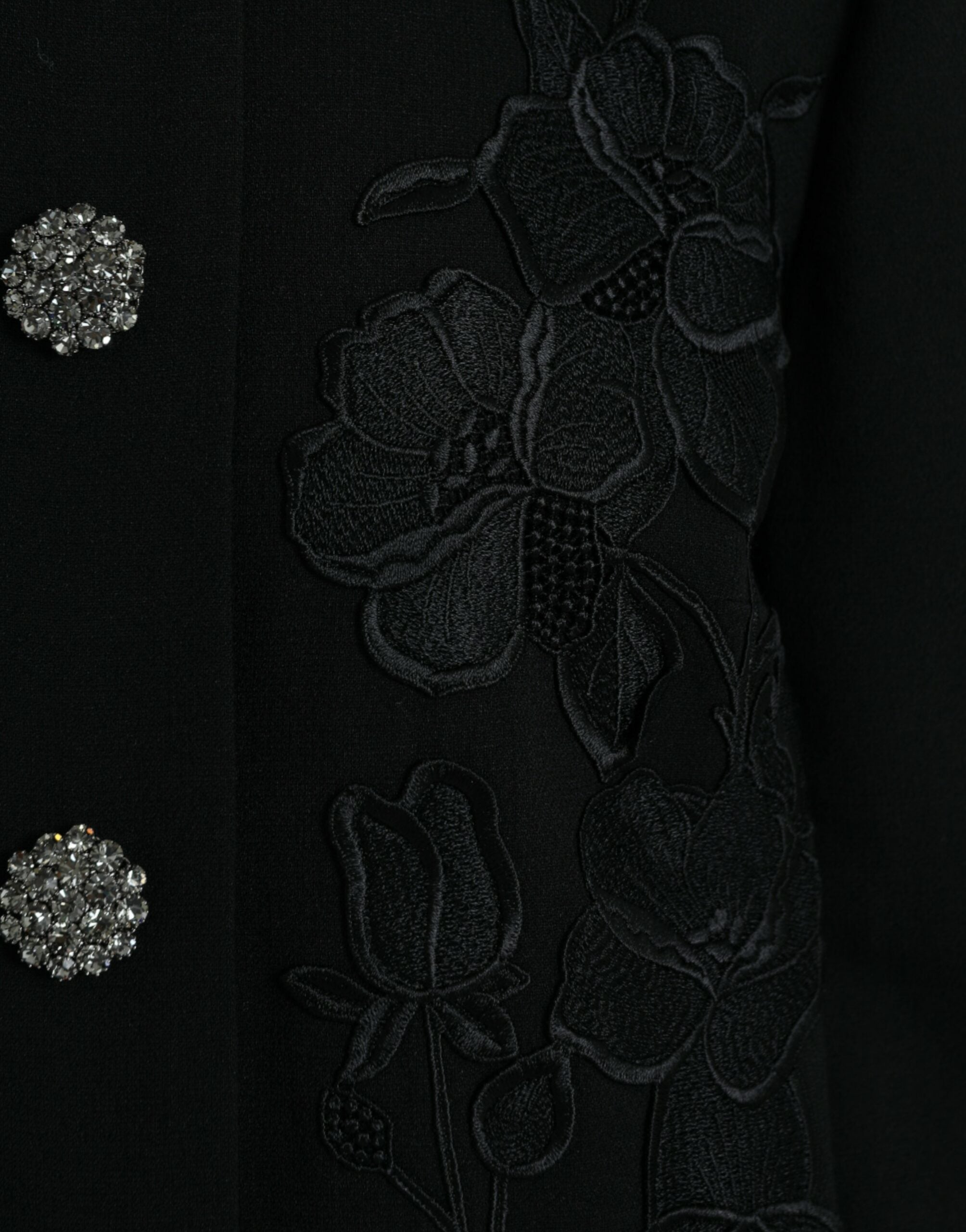 Black Floral Wool Button Embellished Jacket