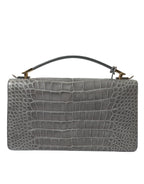 Gray Exotic Leather Medium Shoulder Hand Purse Bag
