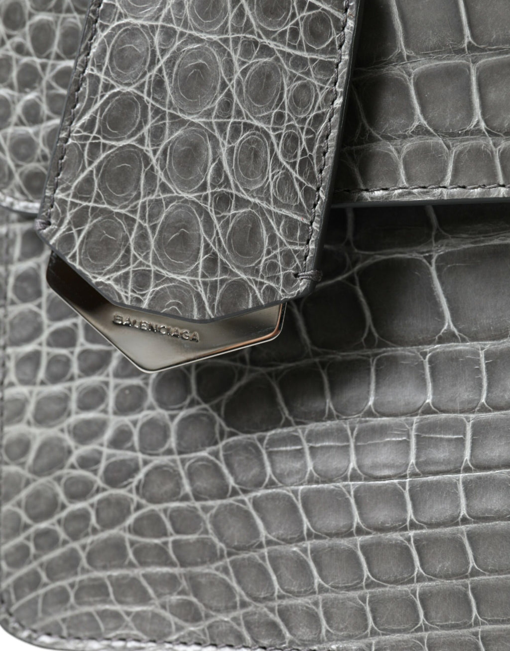 Gray Exotic Leather Medium Shoulder Hand Purse Bag