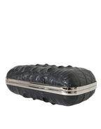 Black Exotic Skin Leather Shoulder Crossbody Box Clutch Bag