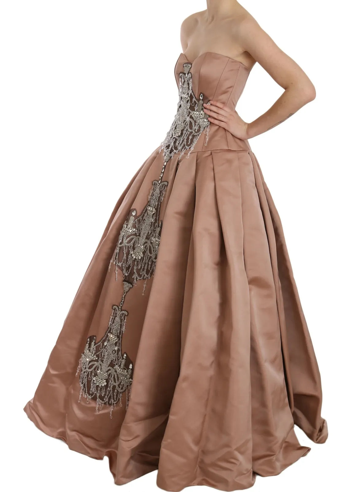 Crystal Pink Silk Chandelier Ball Gown Dress
