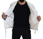 White Leather Biker Coat Zipper Jacket