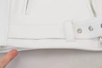 White Leather Biker Coat Zipper Jacket