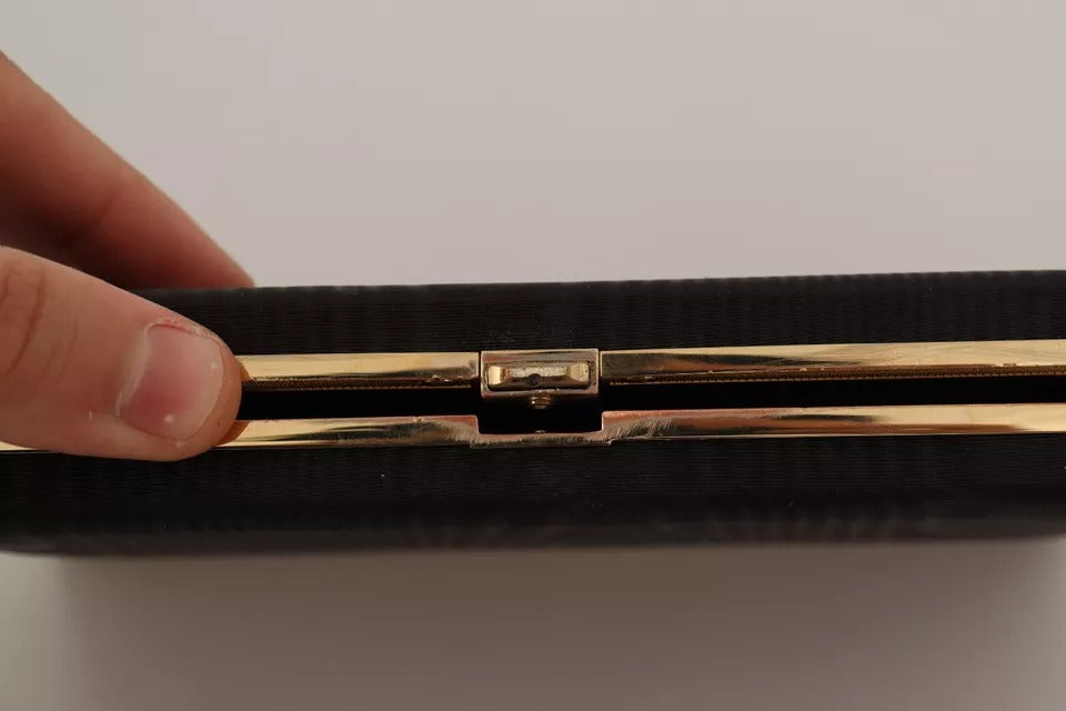 Black Silk Gold Frame Clutch Evening Party Purse Bag