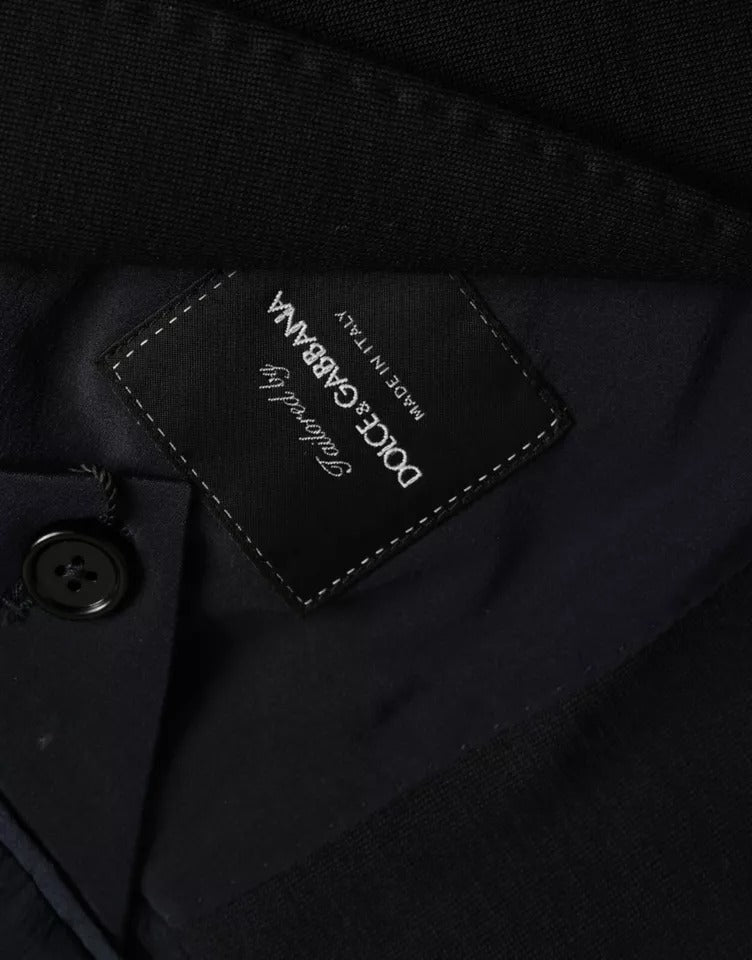 Blue Wool Notch Single Breasted Coat Blazer
