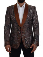Bronze Monkey Print Silk Slim Jacket Blazer