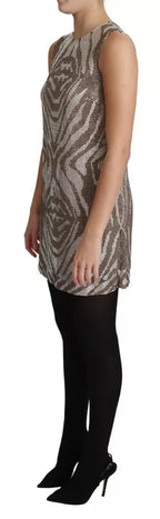 Brown Crystal Shift Mini Zebra Silver Dress