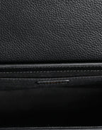 Black Grainy Calf Leather Logo Crossbody Shoulder Bag