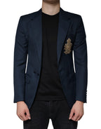 Blue Wool Logo Single Breasted Coat Blazer