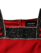 Red Wool Sleeveless A-line Flared Mini Dress