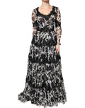 Black Silk Floral Lace Ricamo Ball Maxi Dress