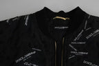 Black Logo Patch Brocade Bomber Full Zip Jacket