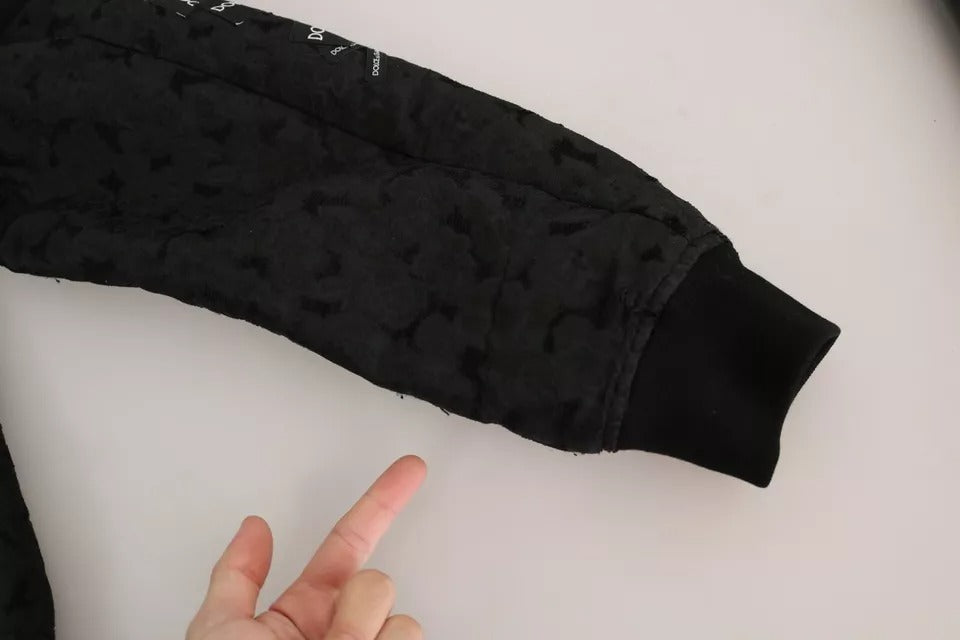 Black Logo Patch Brocade Bomber Full Zip Jacket