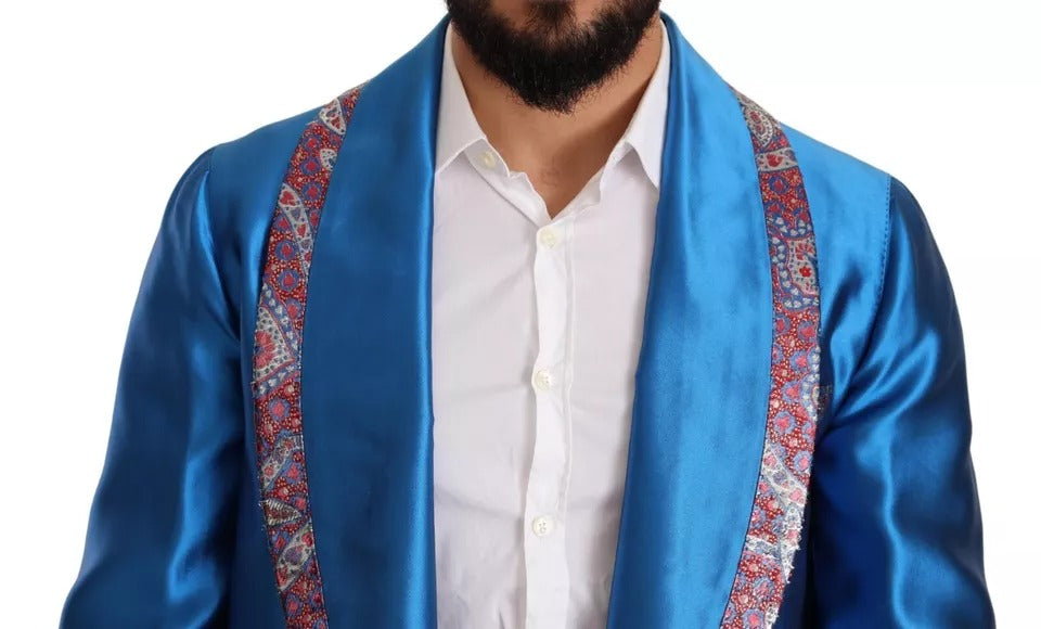 Blue Jacquard Silk Formal 2 Piece Set Suit