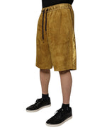 Brown Lambskin Suede Men Bermuda Shorts