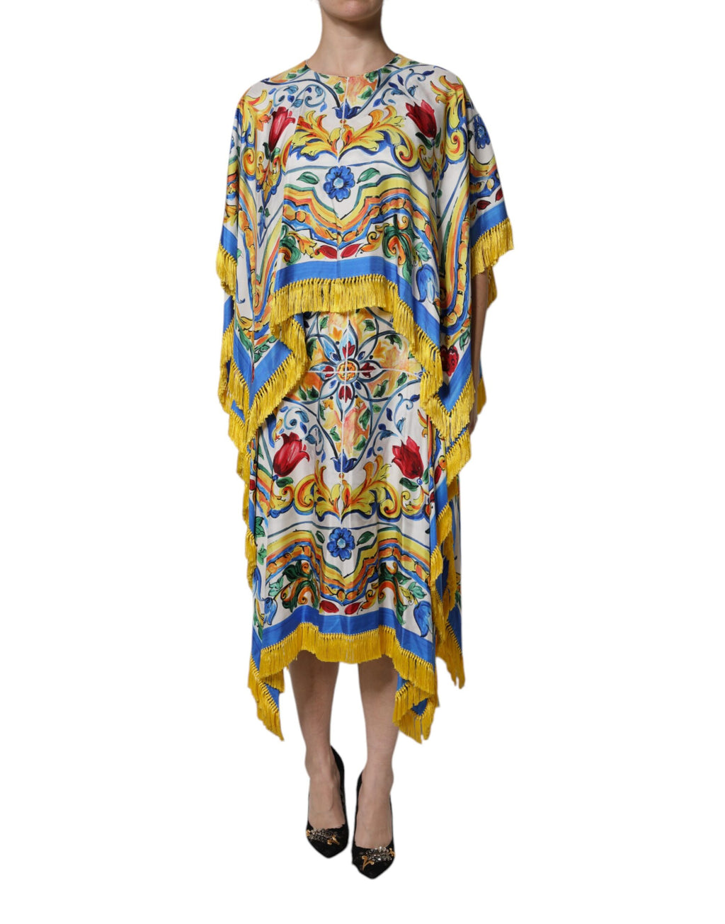 Multicolor Majolica Kaftan Short Sleeves Maxi Dress