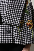 Black White Monochrome Patterned Floral Cape Jacket