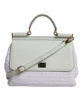 White Rafia Leather Top Handle Crossbody Bag