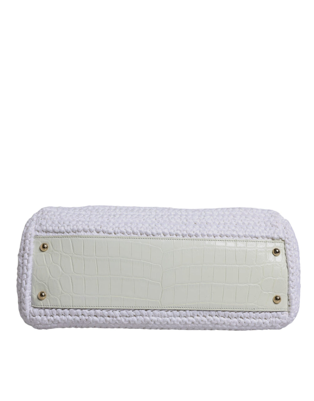 White Rafia Leather Top Handle Crossbody Bag