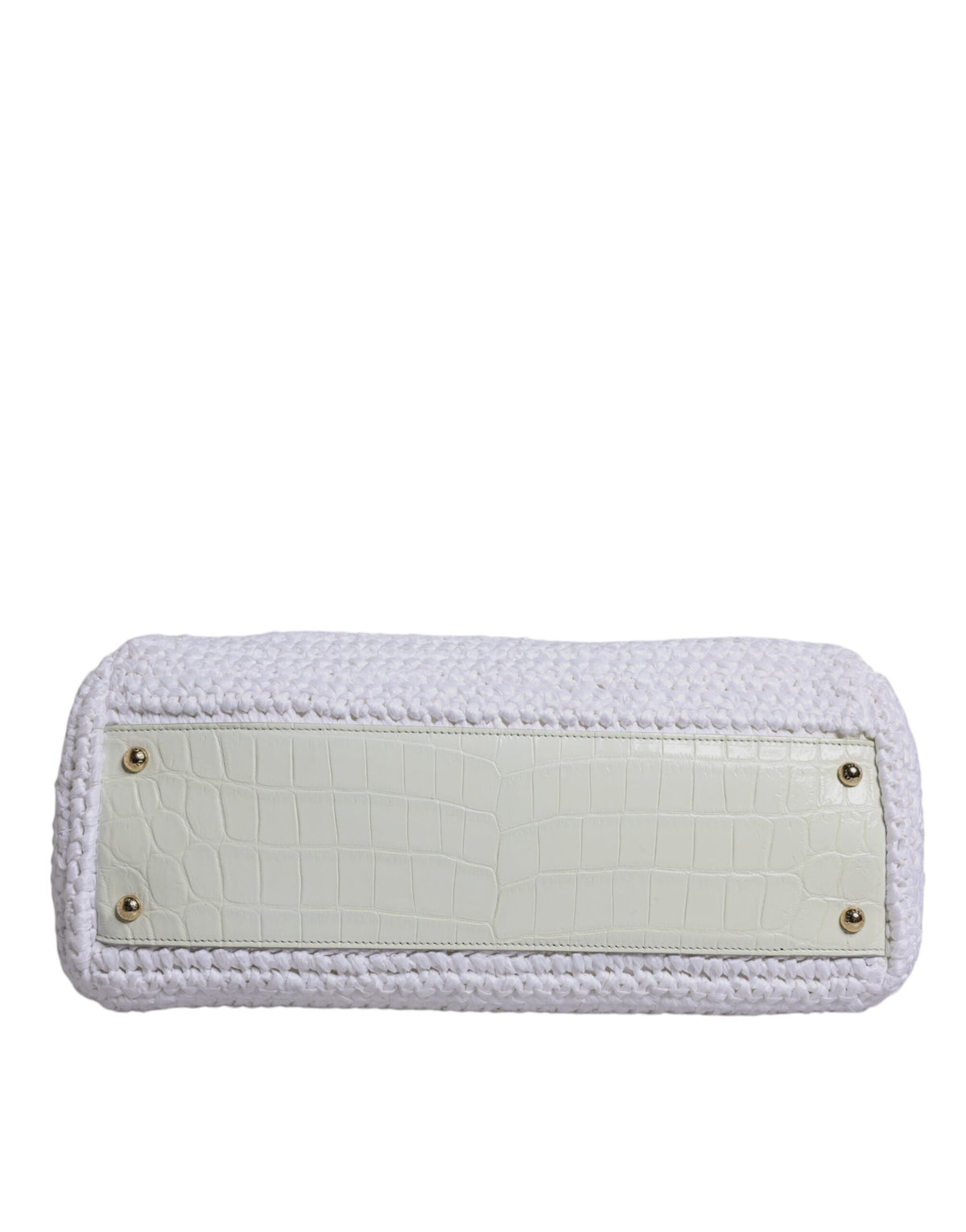 White Rafia Leather Top Handle Crossbody Bag